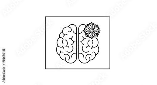 Brain with snowflake icon, representing cold or frozen thoughts, ideas, or mental state