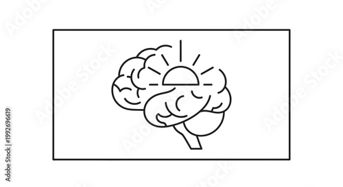 Brain with Sunrise Symbolizing New Ideas, Creativity, and Awakening