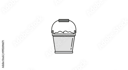 Simple illustration of a metal bucket filled with sand, isolated on white background