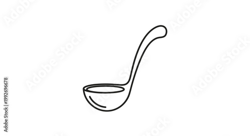 Simple Line Drawing of a Soup Ladle, Kitchen Utensil Icon