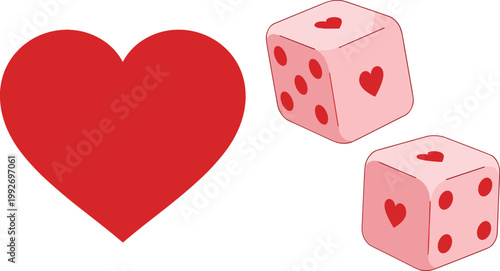 Love and Romance Symbols with Red Heart and Dice with Heart Icons for Valentine Theme, Dating Concept, Luck in Love, and Relationship Design Illustration