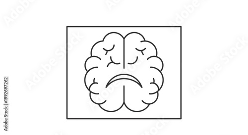 Sad Brain Icon with Frown Face - Mental Health and Sadness Concept