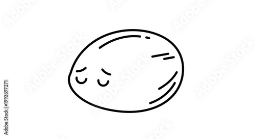 Sad Egg Character with Closed Eyes and Drooping Eyelids, Simple Line Art