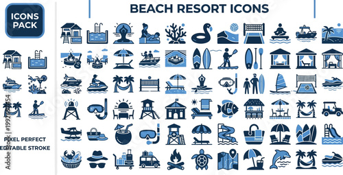 Fotografi Beach Resort and Tropical Vacation outline icon set