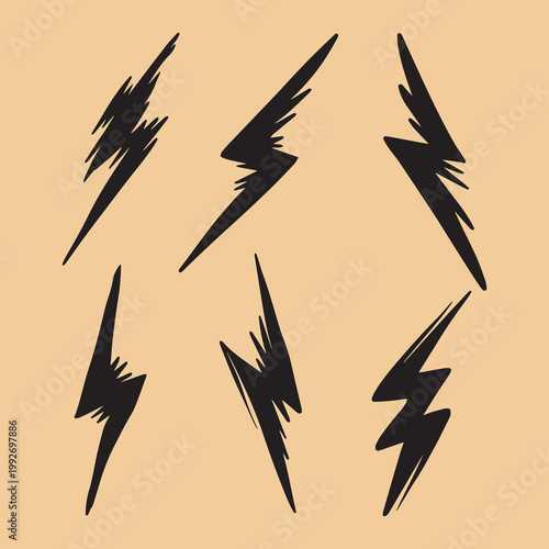 Handdrawn doodle thunder set