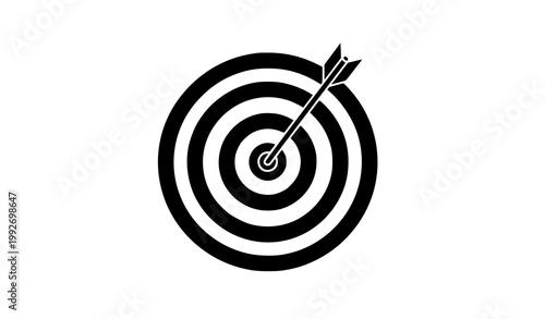 Archery target with arrow hitting bullseye silhouette vector illustration isolated on white background success concept