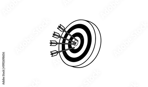 Archery target with arrows near bullseye vector illustration in minimal flat style isolated on white