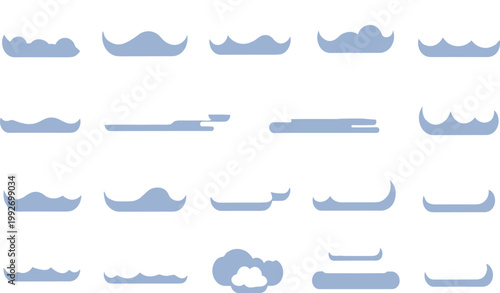 Minimalist blue monoline water wave and ocean swell icon set on white