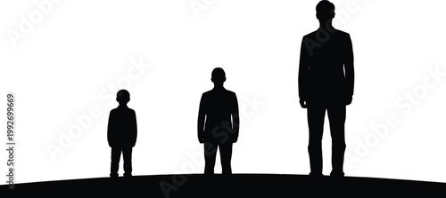 Human growth stages silhouette from child to adult life progression concept isolated on white background