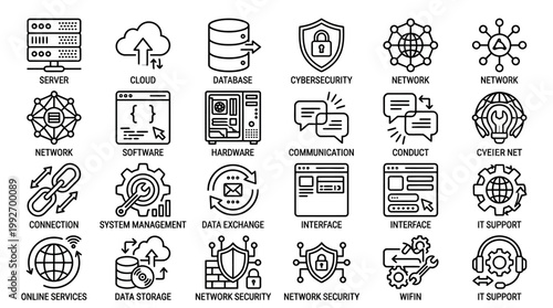 Technology icons for network security.