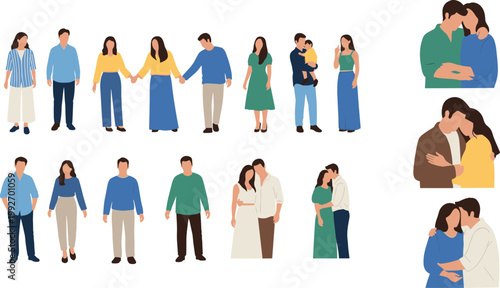 Family and couples vector set with parents children relationships love and lifestyle people illustration collection