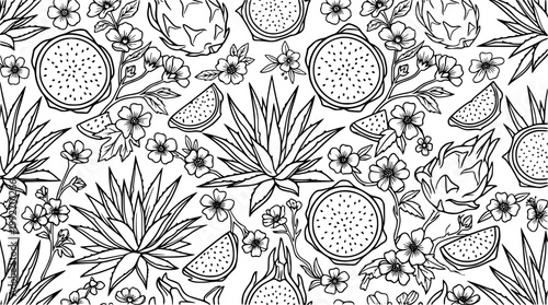 Exotic Dragon Fruit and Agave Floral Pattern
