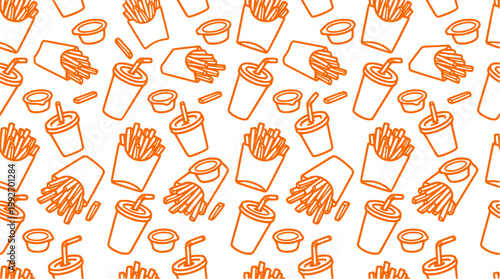 Orange Fast Food Outline Pattern