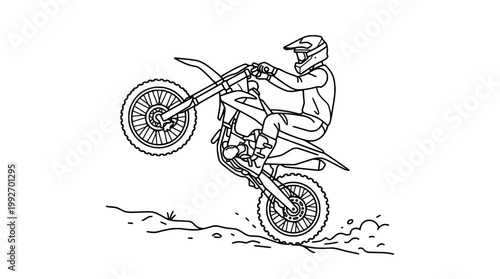 Monoline Dirt Bike Rider Wheelie Minimal Vector Illustration