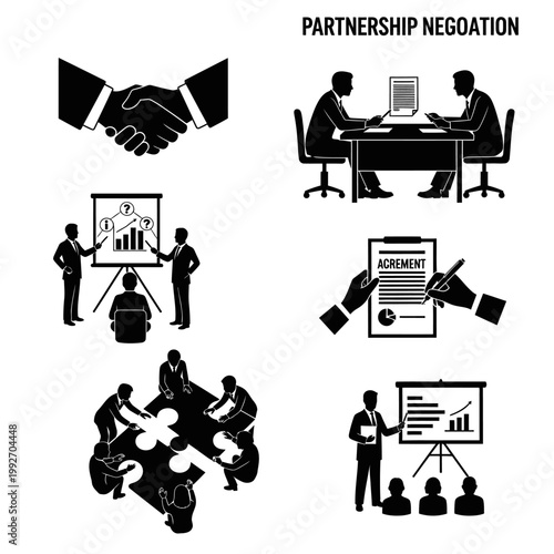 Business Partnership Negotiation and Agreement Icons