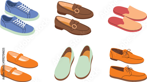 Casual shoes collection set, various footwear styles vector illustration for fashion design