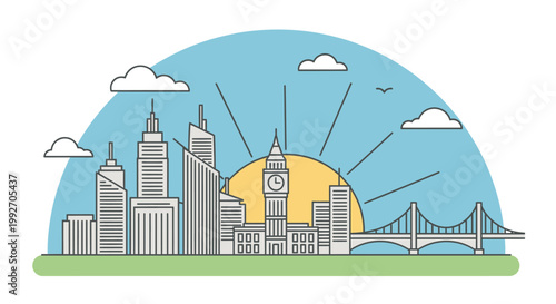 City Skyline with Famous Landmarks.