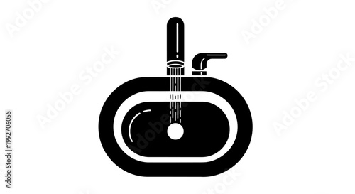 Black and white illustration of sink.
