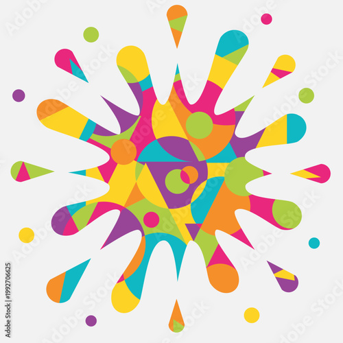 Colorful Abstract Paint Splash Burst with Multicolor Geometric Shapes on White Background