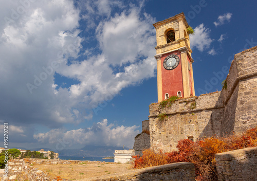 Old Fortress clock tower in Corfu, Greece