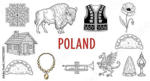 Poland cultural symbols and icons collage.