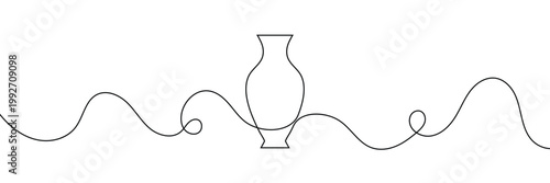 Continuous line drawing of vase. One line drawing background. Vector illustration. Linear drawing of a vase . Vector Illustration . EPS 10 .