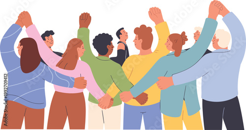 Diverse team unity illustration, people joining hands together for support and collaboration