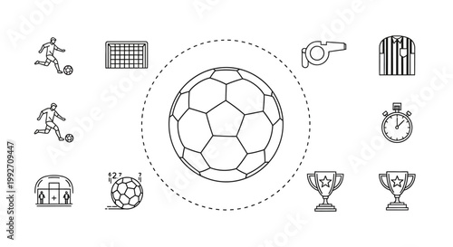 Soccer ball with sports icons around.