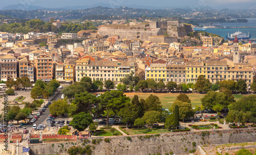 Panoramic view of Corfu Old Town and New Fortress, Greece