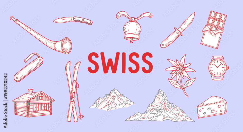Fototapeta premium Swiss icons and symbols illustration.