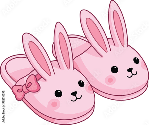 Cute Pink Bunny Slippers with Ears and Bow for Cozy, Fun, and Playful Home Decor and Apparel Designs