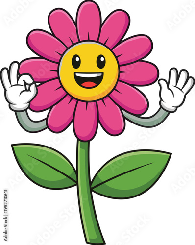Cute Smiling Flower Character with Hands and Happy Face for Spring, Nature, and Positive Vibes Designs