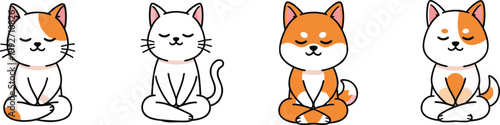 Set of Cute Meditating Cats in Various Poses for Yoga, Relaxation, and Animal Illustration