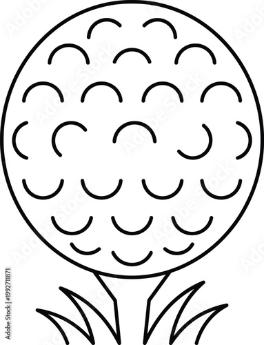 Golf Ball Outline Icon with Tee and Grass Minimal Line Art Design for Sports Graphics, Golf Course Symbols, and Outdoor Recreation Illustrations