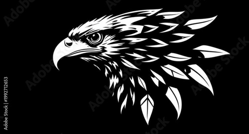 A powerful eagle head vector illustration featuring a wild predator bird with a sharp beak and intense eye, symbolizing freedom and nature in a bold black wildlife tattoo style