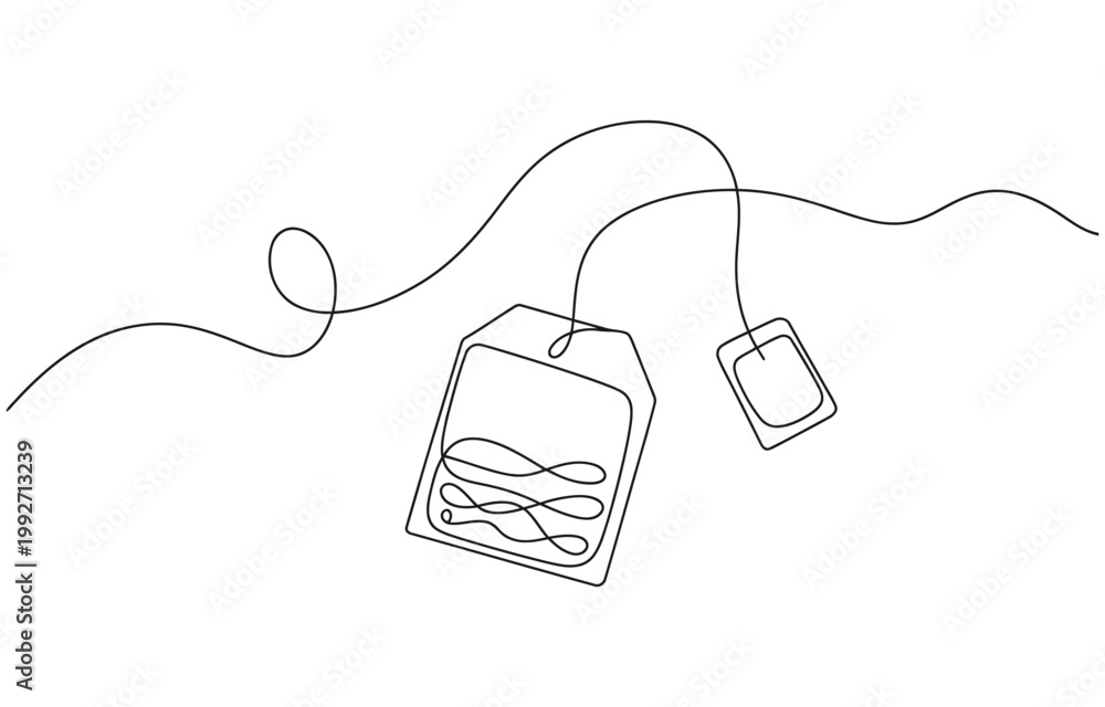 Obraz premium paper tea bag continuous one line drawing, One continuous line drawing of paper tea bag.