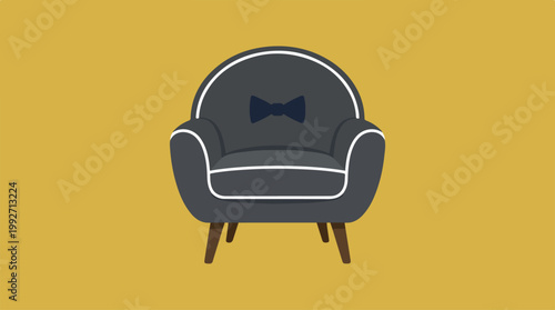 Stylish Armchair with Bow Tie Design on Yellow Background.