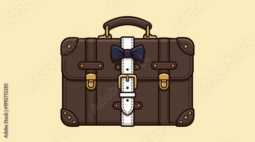 Vintage Leather Briefcase with Bow Tie and Ruler Accent.