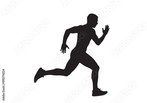 Dynamic silhouette of a male athlete in mid-stride, capturing the intensity of a sprint.