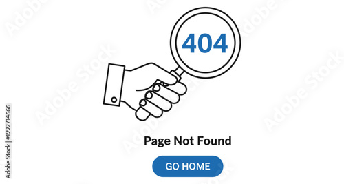 Hand holding magnifying glass over 404 error page concept
