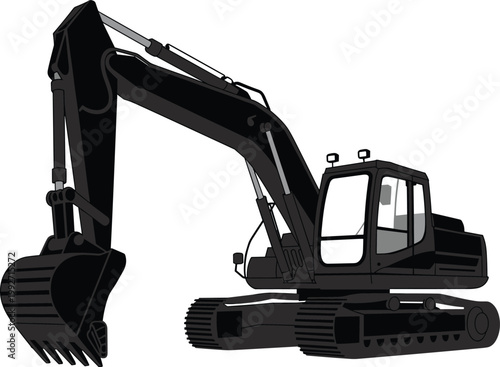 Heavy excavator machine illustration, construction equipment vector for industrial engineering projects