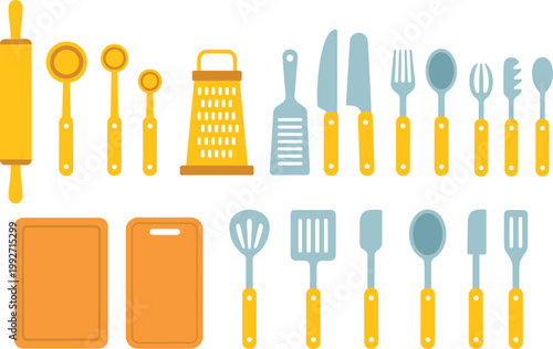 Kitchen utensils set illustration, cooking tools collection for culinary and food preparation