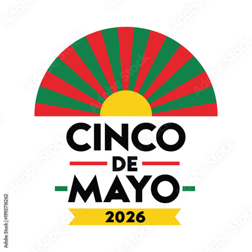 A vibrant cinco de mayo graphic with a sun and text featuring a bold silhouette