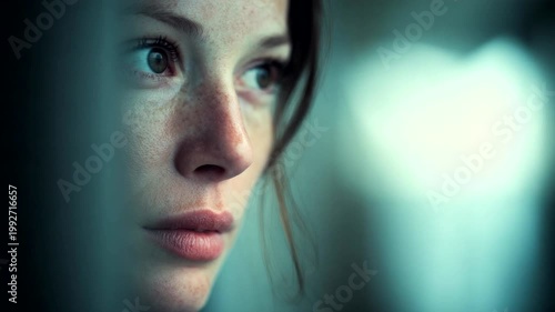 Close-up of a contemplative woman gazing thoughtfully