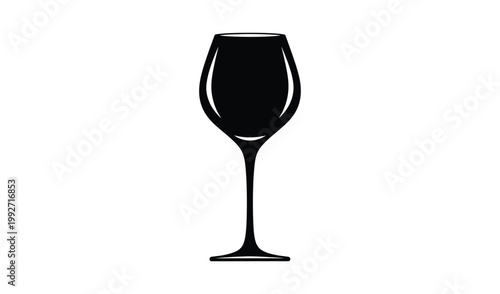 Elegant silhouette of a wine glass filled with rich red wine, standing alone against a stark white background, evoking sophistication.