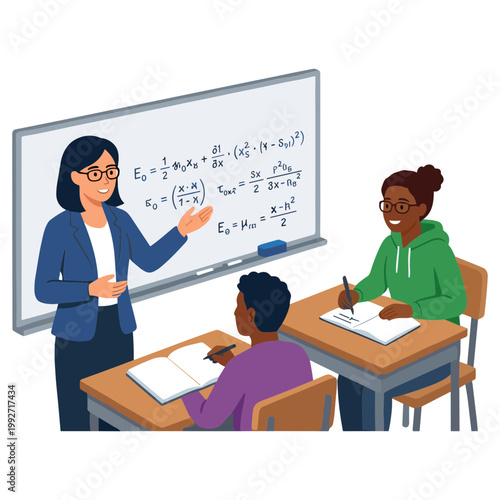 Teacher explains math on whiteboard to students in classroom setting