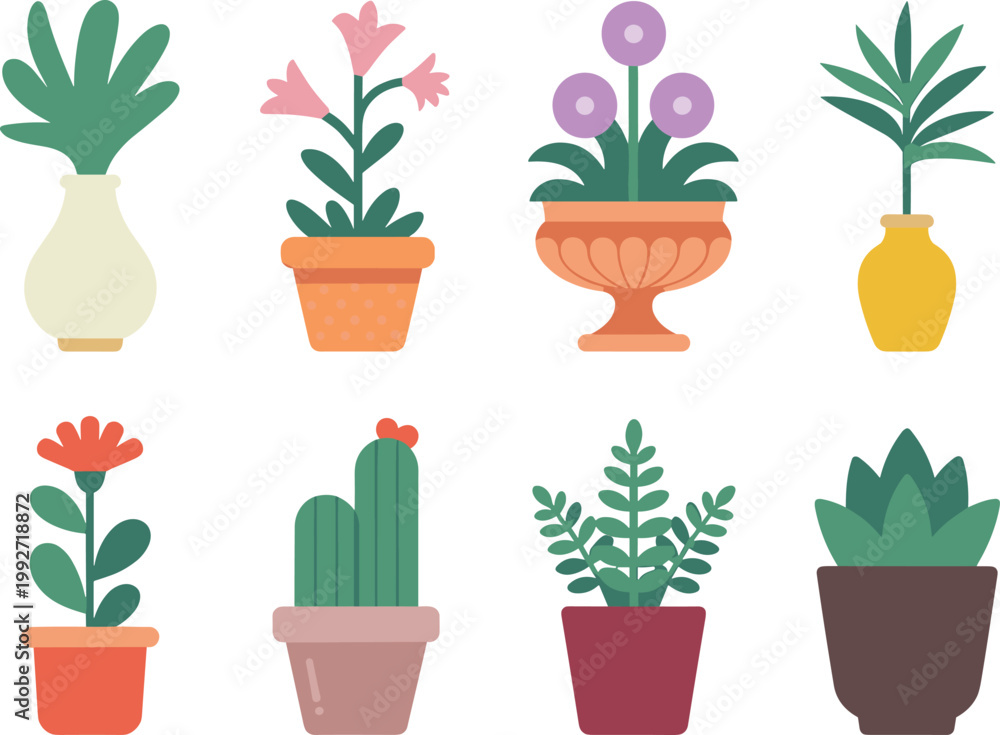 Fototapeta premium Potted plants collection set, decorative indoor greenery vector illustration for home decor