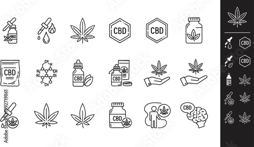 CBD cannabis line icons set hemp oil medical marijuana symbols vector illustration collection modern design