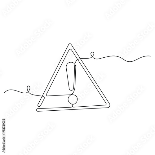 Warning sign continuous one line drawing minimal hazard alert symbol vector