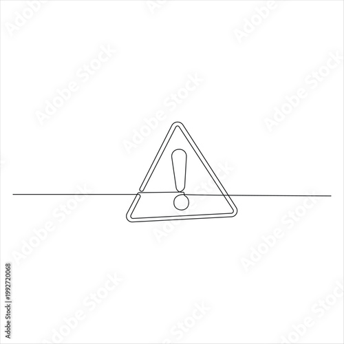 Warning sign continuous one line drawing minimal hazard alert symbol vector